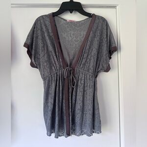 Elegant Gray and Brown Women's Short Sleeve Blouse